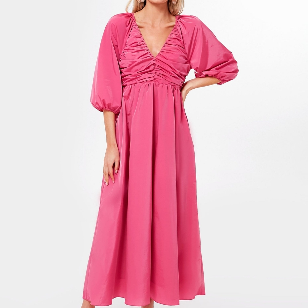 Hyacinth House Fuchsia Ruched V-Neck Gia Maxi Dress Tuckernuck
